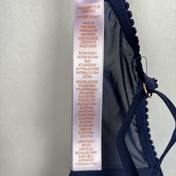 NEW Savage x Fenty Baroque Butterfly Lace Half-Cup Bra 32C Satin Blue Whimsy - Picture 9 of 10